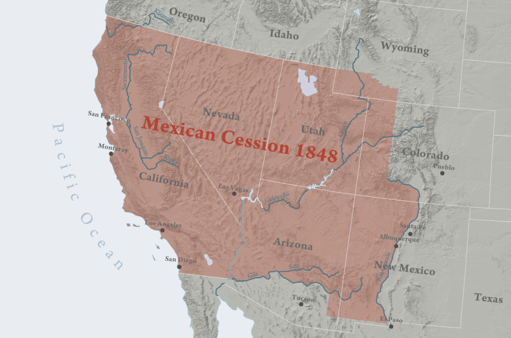 Karte der Mexican Cession von 1848 zeigt, dass ein Großteil der USA war früher Mexiko