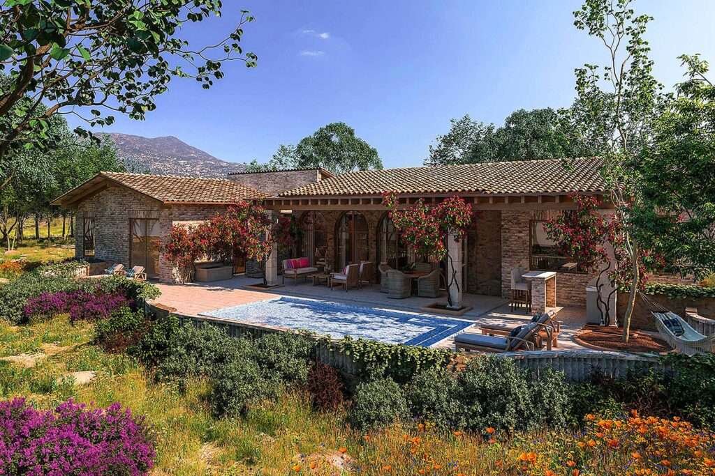 Rustikales Natursteinhaus mit Terrasse, Pool und Garten – inspiriert vom Selbstversorgerleben in Mexiko