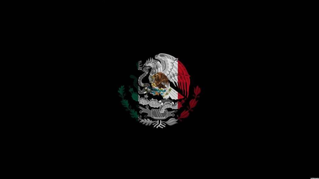 Mexikanischer Nationalstolz dargestellt durch das Wappen Mexikos auf schwarzem Hintergrund